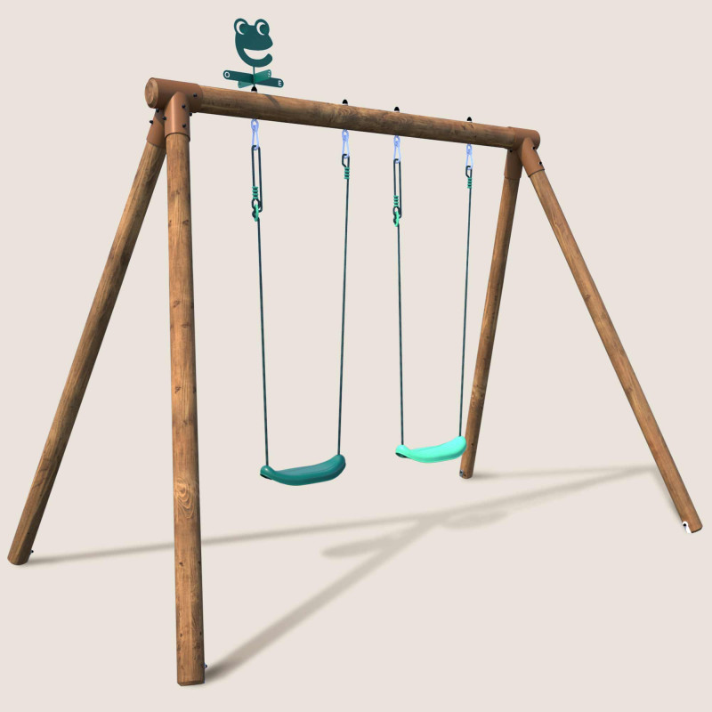 Portique balançoire en bois traité 2 agrès - Alizee - Vue 3/4 droite