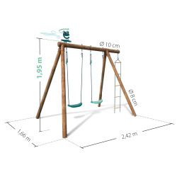 Portique en bois échelle et balançoire 3 agrès - Tonka - Vue dimensions