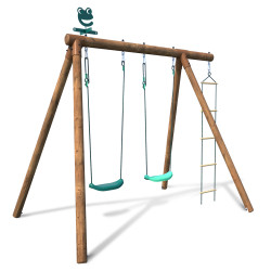 Portique balançoire en bois échelle et balançoire 3 agrès - Tonka - Fond blanc