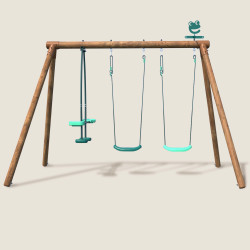 Portique en bois enfant 3 agrès balançoires et vis à vis - Pacco