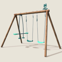 Portique en bois enfant 3 agrès balançoires et vis à vis - Pacco