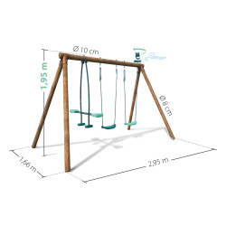 Portique en bois traité 3 agrès - Pacco - Dimensions