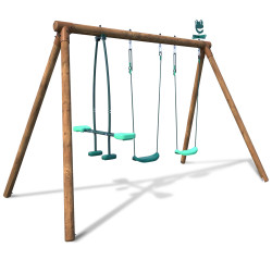 Portique en bois enfant 3 agrès balançoires et vis à vis - Pacco
