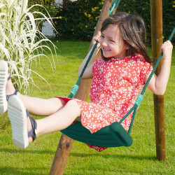 Balançoire une place vert foncé - Agrès pour portiques 2m à 2m50 - Vue ambiance avec enfant se balançant sur le siège