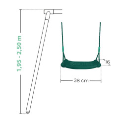 Balançoire une place vert foncé - Agrès pour portiques 2m à 2m50 - Vue dimensions du produit