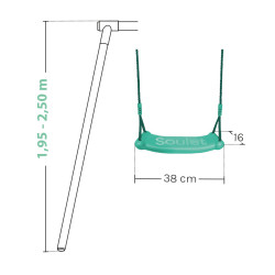 Balançoire en plastique verte (agrès) - Pour portique H. 2 m - 2,50 m. Vert d'eau - Vue dimensions