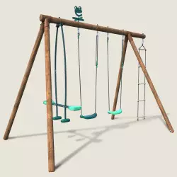 Portique balançoire en bois 4 agrès avec face à face et échelle GABIN