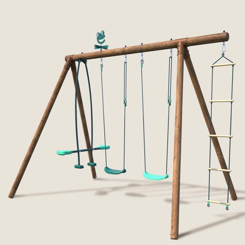 Grand portique en bois pour enfant 4 agrès - Gabin - Vue 3/4 droite