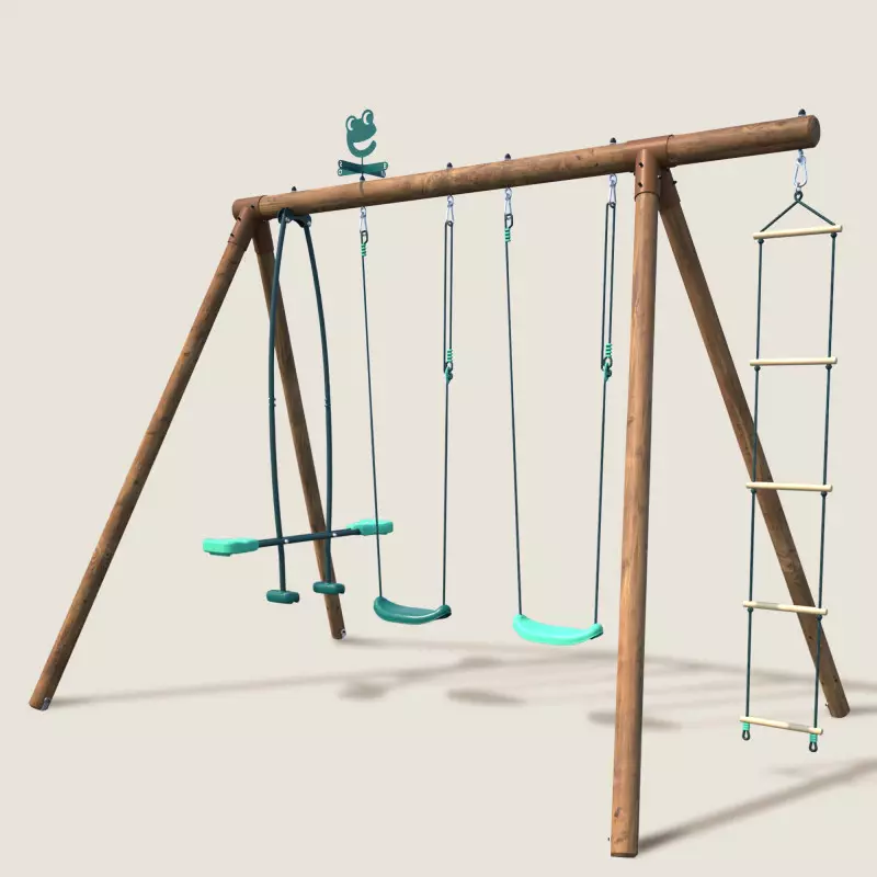 Grand portique en bois pour enfant 4 agrès - Gabin - Vue 3/4 droite