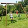 Grand portique en bois pour enfant 4 agrès - Gabin - Vue 3/4 gauche ambiance