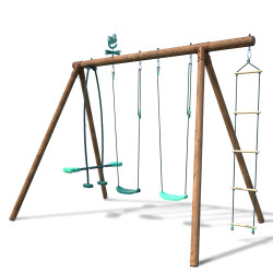 Grand portique en bois pour enfant 4 agrès - Gabin - Vue 3/4 - Fond blanc