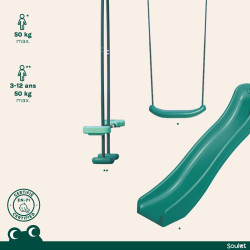 Petite station balançoire en bois 2 agrès et toboggan en plastique - Menthe - Les agrès.