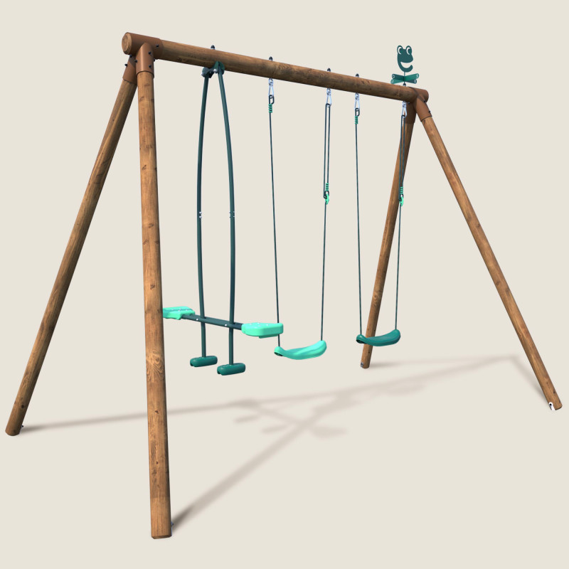 Portique balançoire en bois avec face-à-face et 2 balançoires – Polo - Vue 3/4 droite