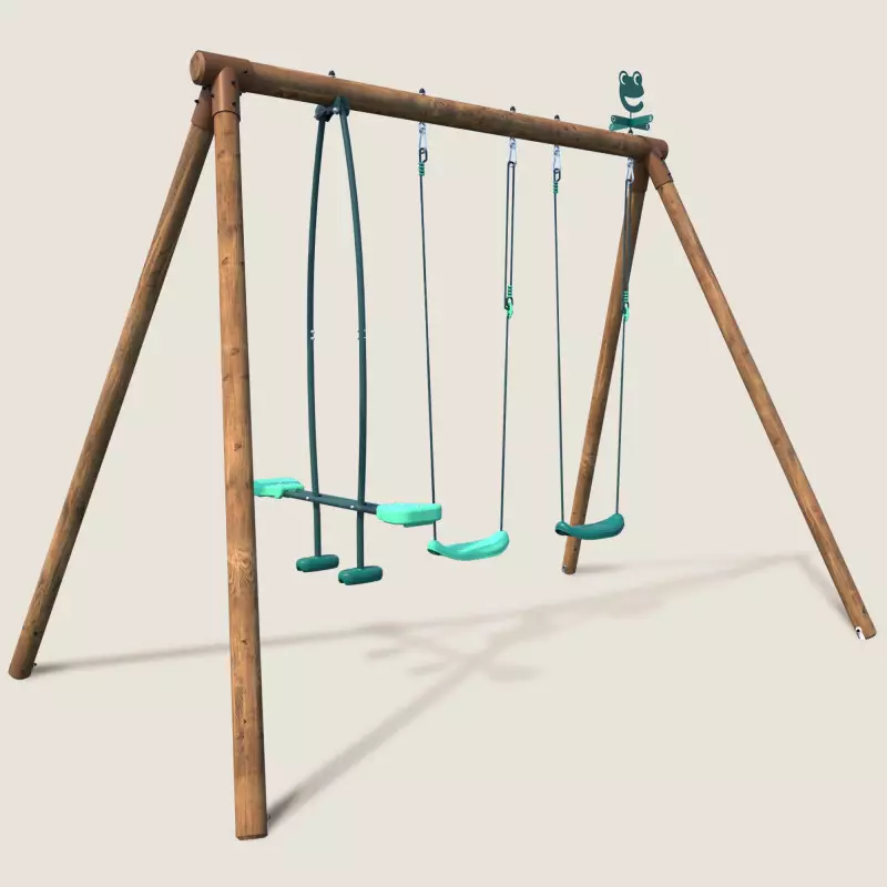 Portique balançoire en bois avec face-à-face et 2 balançoires – Polo - Vue 3/4 droite