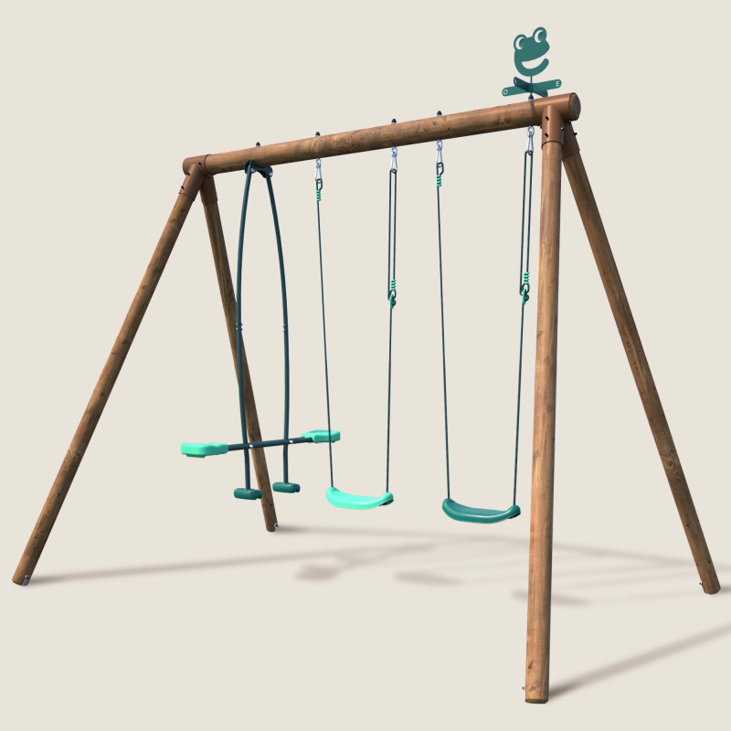 Portique en bois avec face-à-face et 2 balançoires – Polo - Vue 3/4 droite
