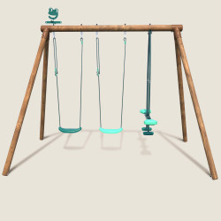 Portique en bois avec face-à-face et 2 balançoires – Polo - Vue de face
