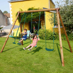 Portique en bois avec face-à-face et 2 balançoires – Polo - Usage familial en extérieur