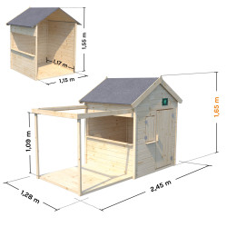 Cabane en bois avec pergola et plancher pour enfants Epicerie - Jardipolys