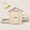 Cabane en bois avec table et mini-cuisine pour enfants – Blanche - Vue de face