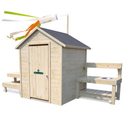Cabane en bois avec table et mini-cuisine pour enfants – Blanche - Vue coté
