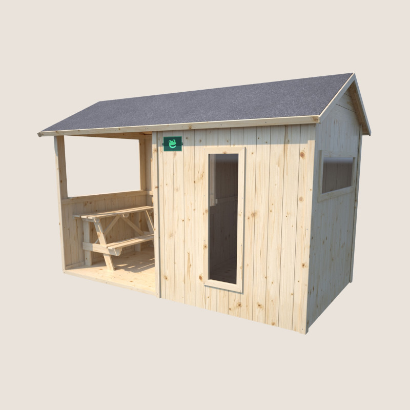 Cabane maisonnette en bois pour enfants avec table - Jazz - Vue 3/4 droite image principale