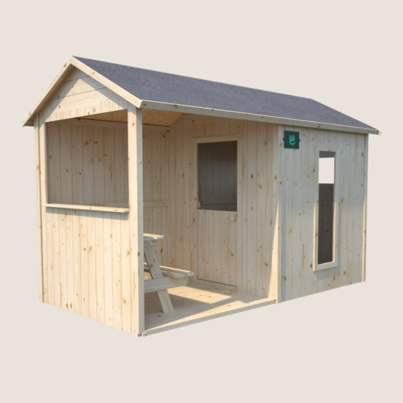 Cabane en bois pour enfant avec table - Jazz - Vue 3/4 droite