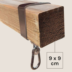 Lot de deux crochets avec mousqueton pour suspension d'agrès autour de la poutre carrée - pour poutre 9 x 9 cm