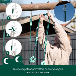 Lot de 2 crochets mousquetons en acier galvanisé - Fixation agrès pour portiques Soulet