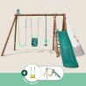 Portique en bois traité multi-activités Camélia – avec vis-à-vis, toboggan, balançoire, tipi, siège bébé et agrès bateau