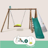 Portique en bois traité multi-activités Camélia – avec vis-à-vis, toboggan, balançoire, tipi, siège bébé et agrès bateau