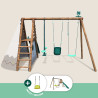 Portique en bois traité multi-activités Camélia – avec vis-à-vis, toboggan, balançoire, tipi, siège bébé et agrès bateau