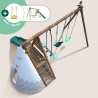 Portique en bois traité multi-activités Camélia – avec vis-à-vis, toboggan, balançoire, tipi, siège bébé et agrès bateau