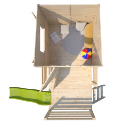 Cabane en bois verni sur pilotis avec toit plat et toboggan pour enfants – Portland - Vue de l'interieur