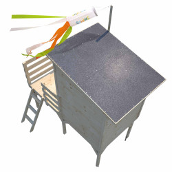 Cabane en bois verni sur pilotis avec toit plat et toboggan pour enfants – Portland - Vue de dessus