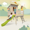 Cabane en bois verni sur pilotis avec toit plat et toboggan pour enfants – Portland - Pour 4 enfants de 3 à 12 ans