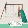 Portique en bois traité multi-activités Violette – avec toboggan, balançoires, vis à vis et agrès bateau