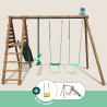 Portique en bois traité multi-activités Violette – avec toboggan, balançoires, vis à vis et agrès bateau
