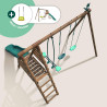 Portique en bois traité multi-activités Violette – avec toboggan, balançoires, vis à vis et agrès bateau