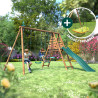 Portique en bois traité multi-activités Violette – avec toboggan, balançoires, vis à vis et agrès bateau