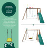 Portique en bois traité multi-activités Violette – avec toboggan, balançoires, vis à vis et agrès bateau