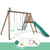Portique en bois traité multi-activités Violette – avec toboggan, balançoires, vis à vis et agrès bateau