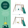 Portique en bois traité multi-activités Tulipe – avec toboggan, balançoires, tipi, siège bébé et agrès bateau