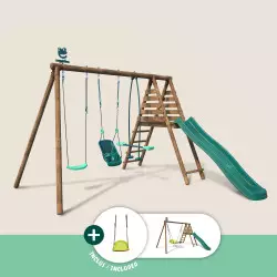 Portique balançoire en bois 4 agrès et toboggan TULIPE BATEAU