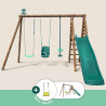 Portique en bois traité multi-activités Tulipe – avec toboggan, balançoires, tipi, siège bébé et agrès bateau