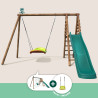 Portique en bois traité multi-activités Tulipe – avec toboggan, balançoires, tipi, siège bébé et agrès bateau