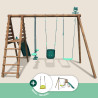 Portique en bois traité multi-activités Tulipe – avec toboggan, balançoires, tipi, siège bébé et agrès bateau