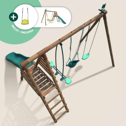 Balançoire en bois 4 agrès et toboggan TULIPE BATEAU - Vue du dessus