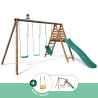 Portique en bois traité multi-activités Ankara – avec toboggan, balançoires, tipi, siège bébé et agrès bateau