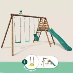 Balançoire en bois 4 agrès siège bébé et toboggan ANKARA BATEAU