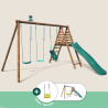 Portique en bois traité multi-activités Ankara – avec toboggan, balançoires, tipi, siège bébé et agrès bateau